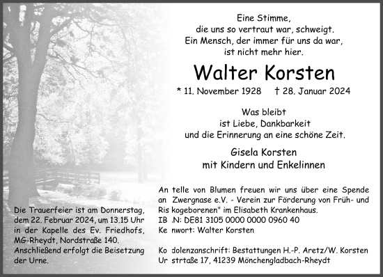 Traueranzeige von Walter Korsten von trauer.extra-tipp-moenchengladbach.de