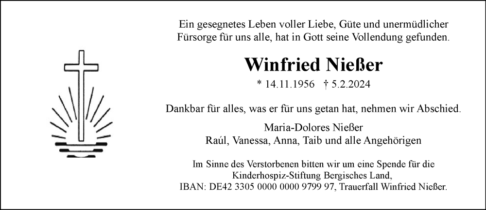  Traueranzeige für Winfried Nießer vom 24.02.2024 aus trauer.wuppertaler-rundschau.de