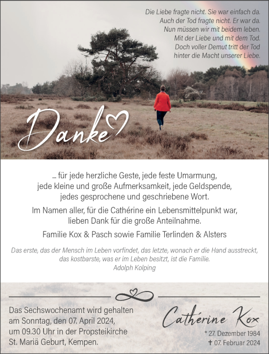 Traueranzeige von Cathérine Kox von trauer.extra-tipp-moenchengladbach.de