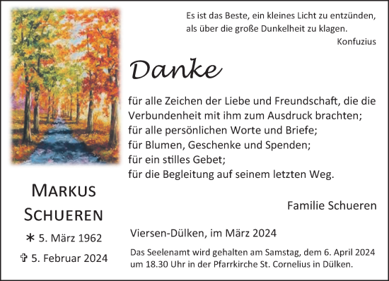 Traueranzeige von Markus Schueren von trauer.extra-tipp-moenchengladbach.de