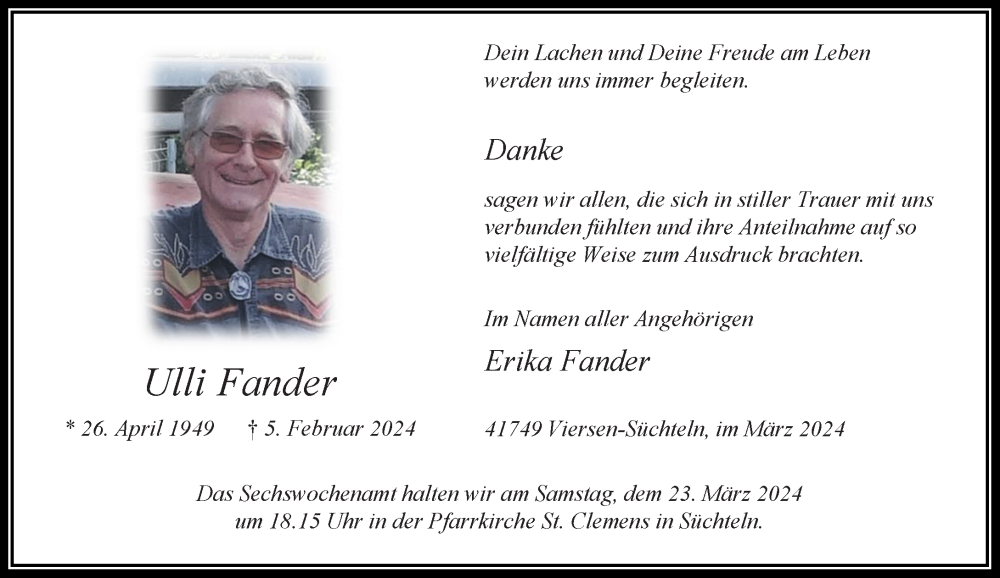  Traueranzeige für Ulli Fander vom 10.03.2024 aus trauer.extra-tipp-moenchengladbach.de
