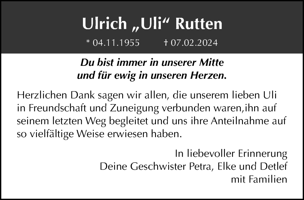  Traueranzeige für Ulrich Rutten vom 17.03.2024 aus trauer.extra-tipp-moenchengladbach.de