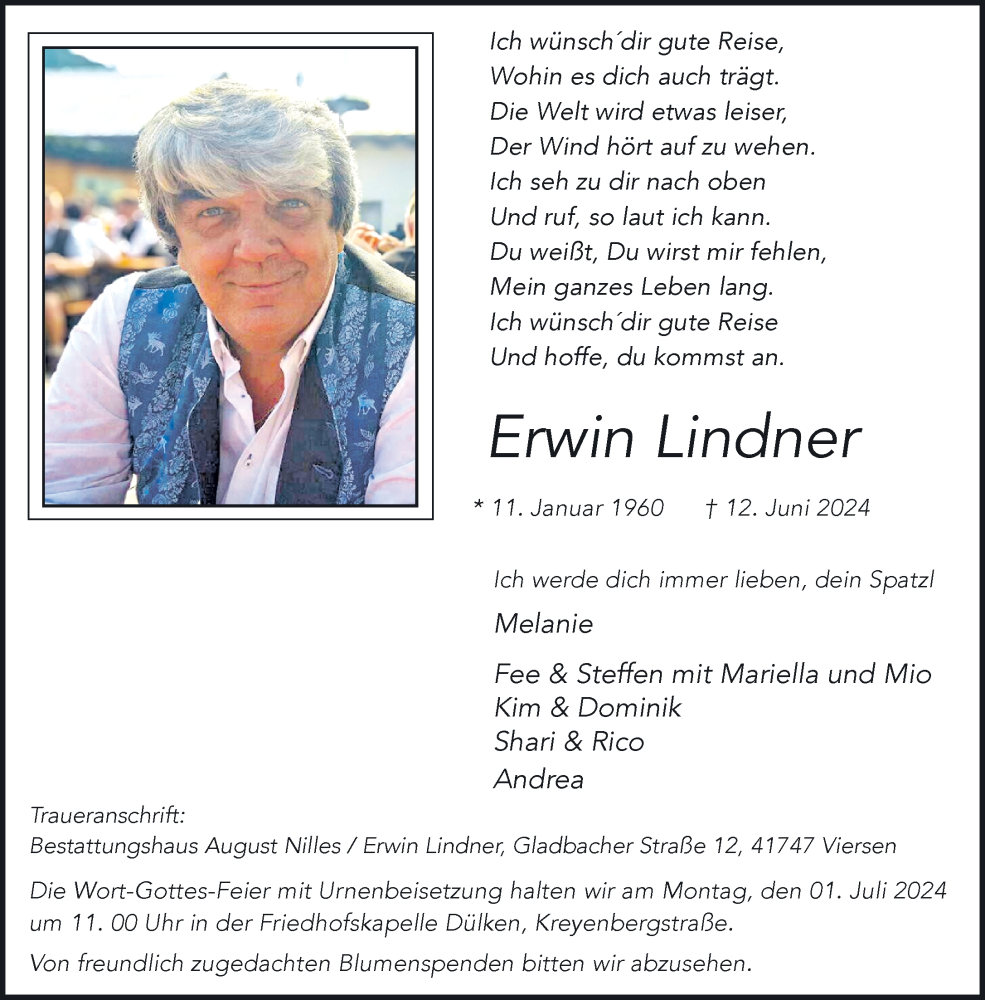  Traueranzeige für Erwin Lindner vom 23.06.2024 aus trauer.extra-tipp-moenchengladbach.de