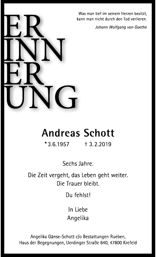  Traueranzeige für Andreas Schott vom 09.02.2025 aus trauer.extra-tipp-moenchengladbach.de