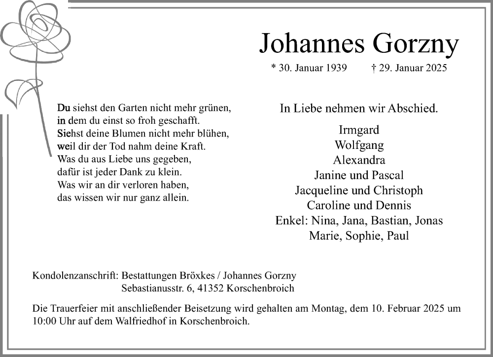  Traueranzeige für Johannes Gorzny vom 02.02.2025 aus trauer.extra-tipp-moenchengladbach.de