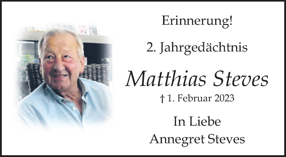  Traueranzeige für Matthias Steves vom 02.02.2025 aus trauer.extra-tipp-moenchengladbach.de