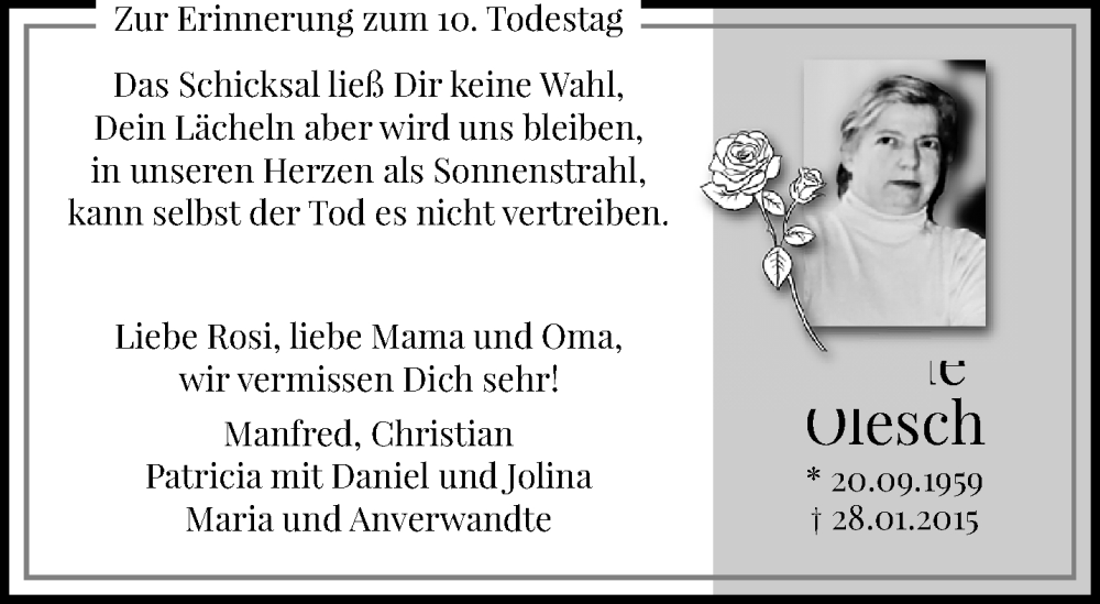  Traueranzeige für Rosie Olesch vom 02.02.2025 aus trauer.extra-tipp-moenchengladbach.de