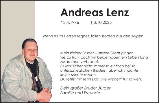 Traueranzeige von Andreas Lenz von trauer.panorama-anzeigenblatt.de