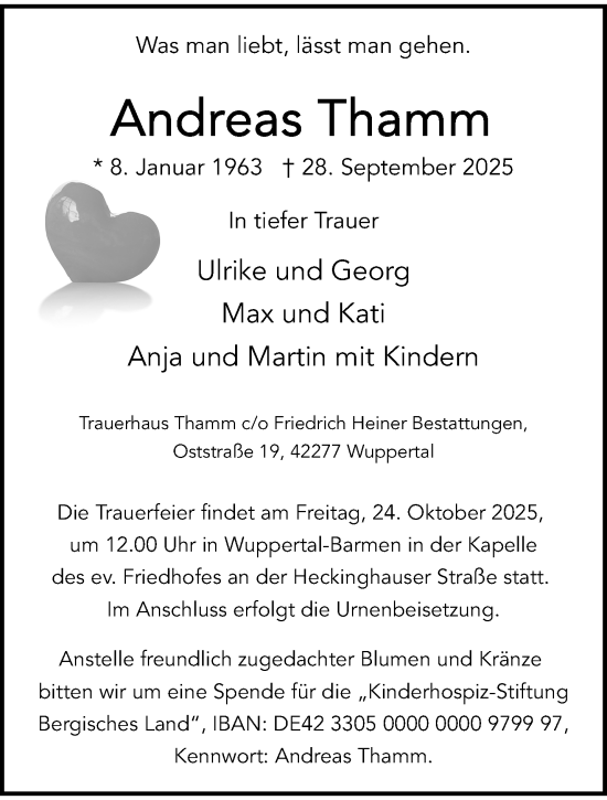 Traueranzeige von Andreas Thamm von trauer.wuppertaler-rundschau.de