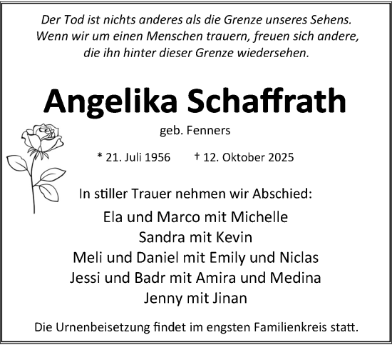 Traueranzeige von Angelika Schaffrath von trauer.panorama-anzeigenblatt.de
