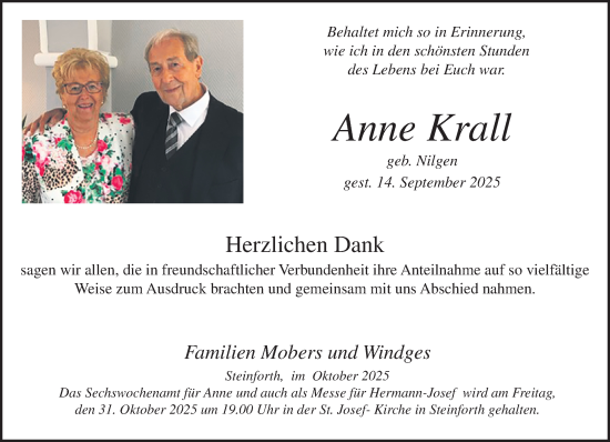 Traueranzeige von Anne Krall von trauer.panorama-anzeigenblatt.de