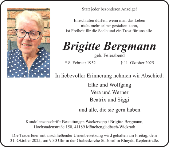 Traueranzeige von Brigitte Bergmann von trauer.panorama-anzeigenblatt.de