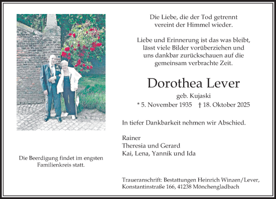 Traueranzeige von Dorothea Lever von trauer.panorama-anzeigenblatt.de