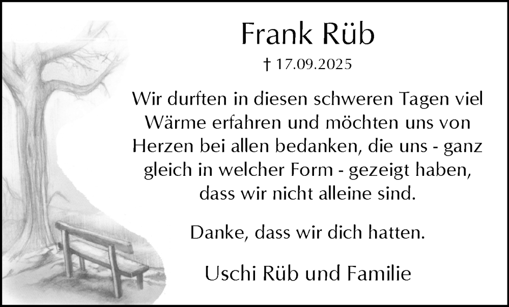  Traueranzeige für Frank Rüb vom 18.10.2025 aus trauer.wuppertaler-rundschau.de