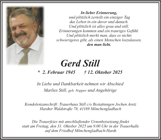 Traueranzeige von Gerd Still von trauer.panorama-anzeigenblatt.de