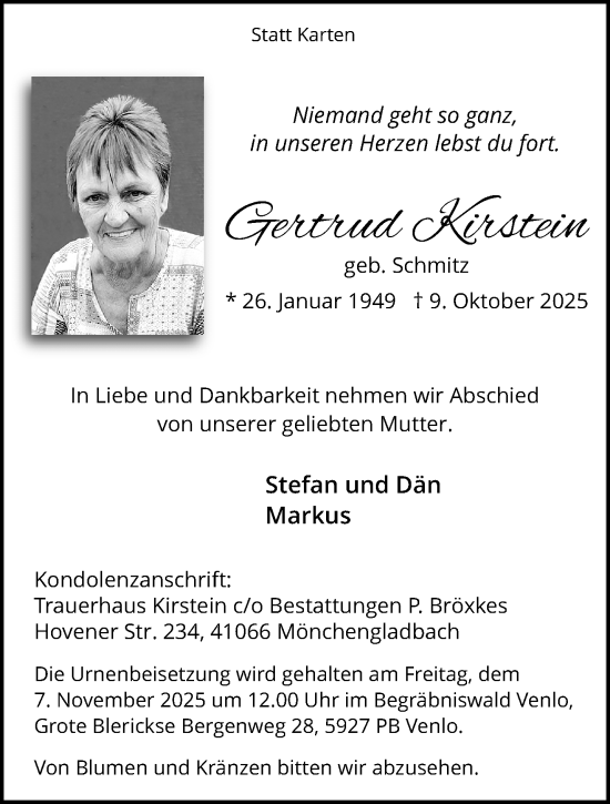 Traueranzeige von Gertrud Kirstein von trauer.panorama-anzeigenblatt.de