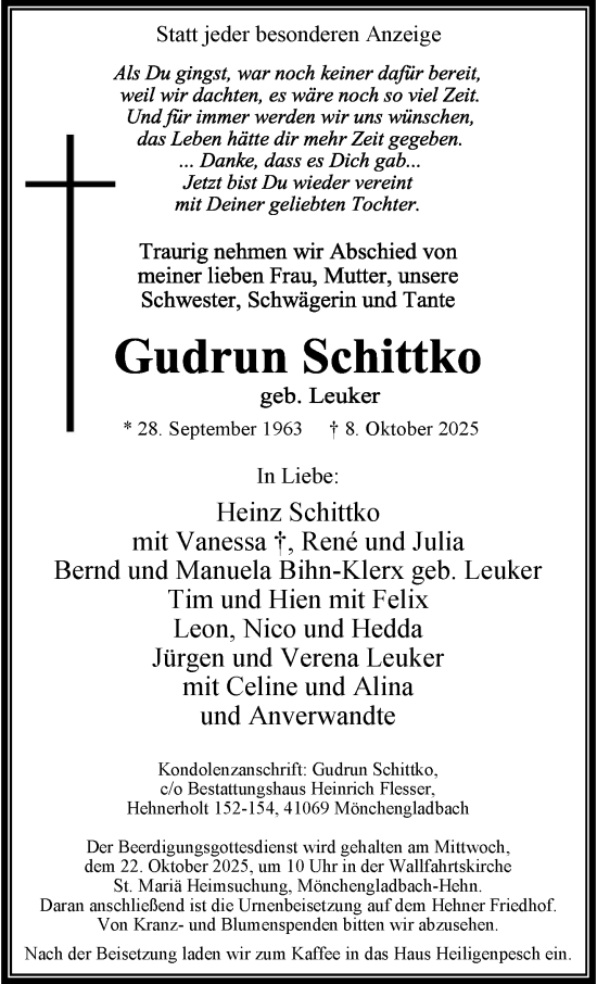 Traueranzeige von Gudrun Schittko von trauer.panorama-anzeigenblatt.de