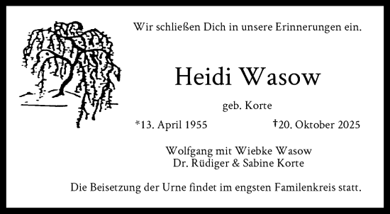 Traueranzeige von Heidi Wasow von trauer.wuppertaler-rundschau.de