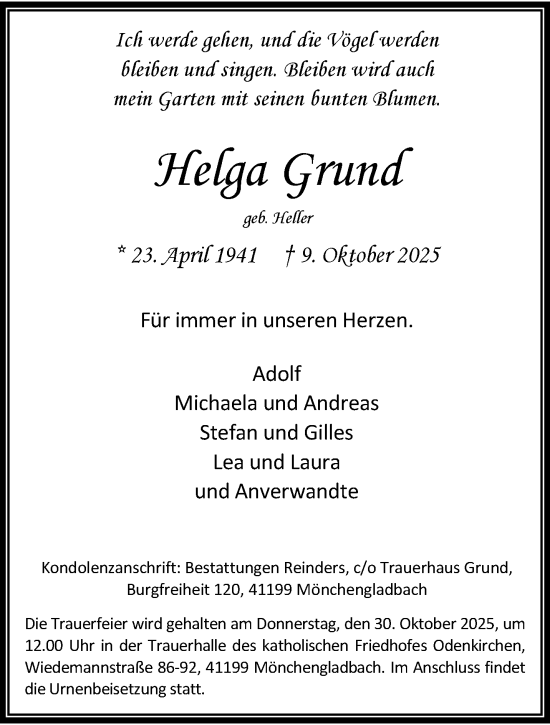 Traueranzeige von Helga Grund von trauer.panorama-anzeigenblatt.de