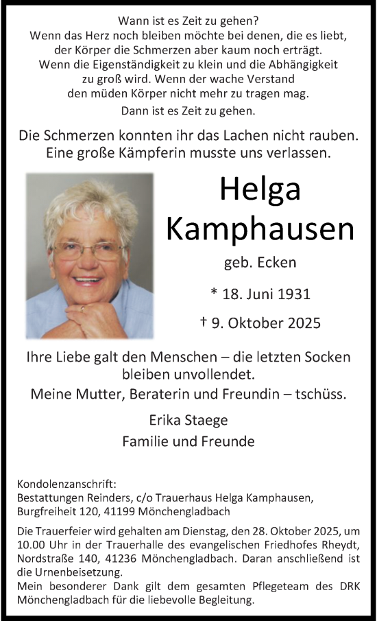 Traueranzeige von Helga Kamphausen von trauer.panorama-anzeigenblatt.de