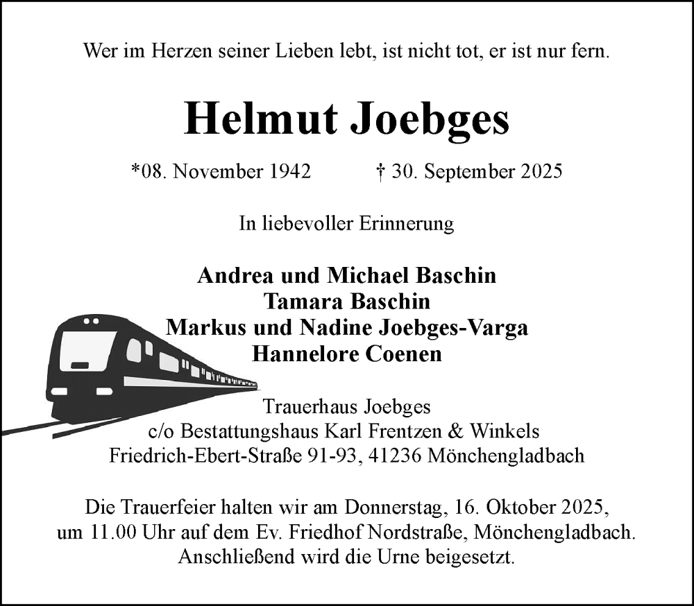 Traueranzeige für Helmut Joebges vom 12.10.2025 aus trauer.panorama-anzeigenblatt.de