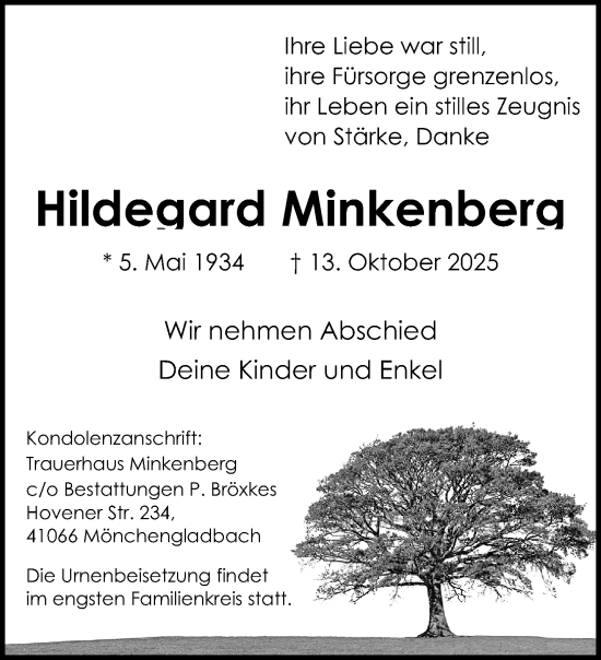 Traueranzeige von Hildegard Minkenberg von trauer.panorama-anzeigenblatt.de