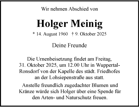 Traueranzeige von Holger Meinig von trauer.wuppertaler-rundschau.de