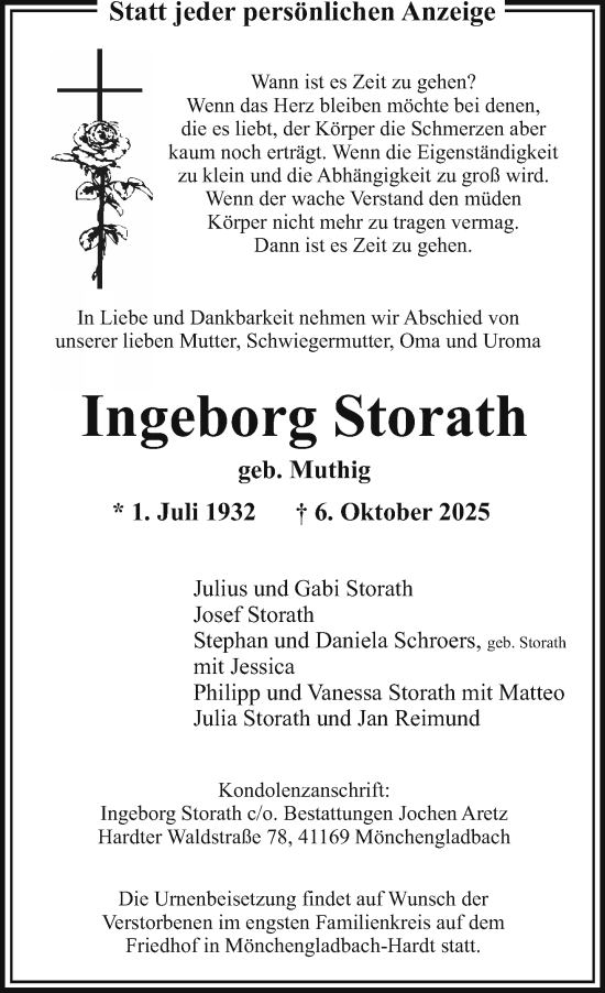 Traueranzeige von Ingeborg Storath von trauer.panorama-anzeigenblatt.de