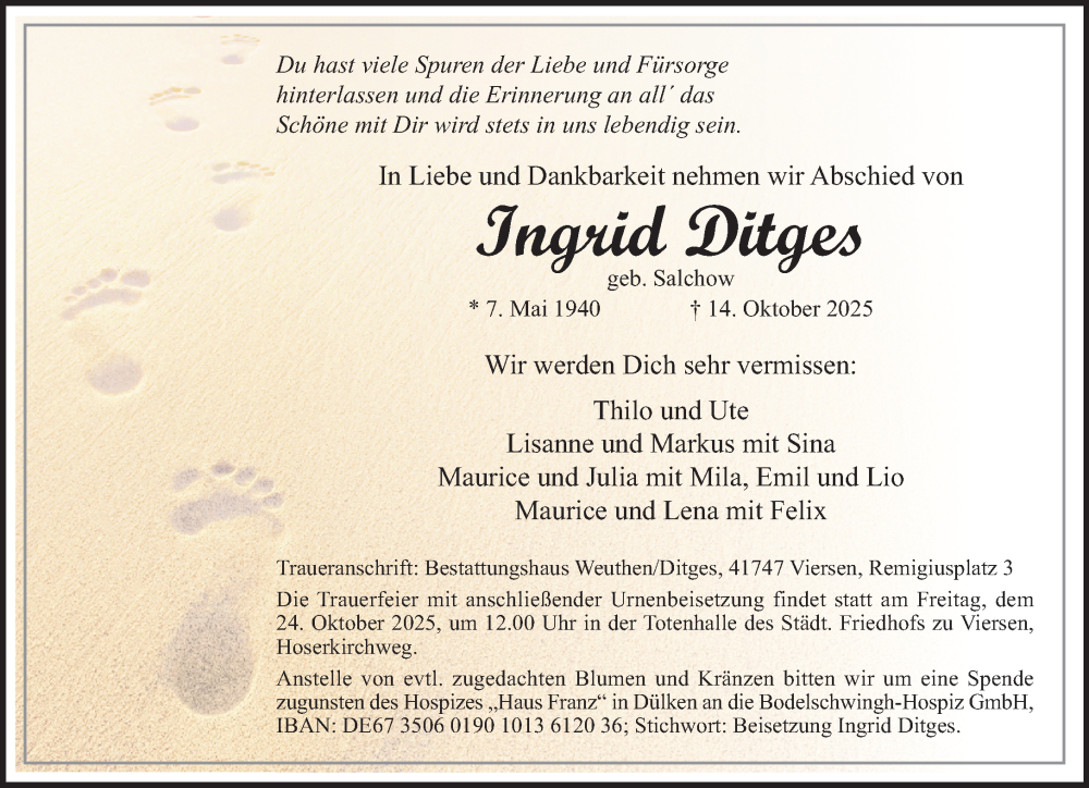  Traueranzeige für Ingrid Ditges vom 19.10.2025 aus trauer.panorama-anzeigenblatt.de