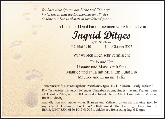 Traueranzeige von Ingrid Ditges von trauer.panorama-anzeigenblatt.de