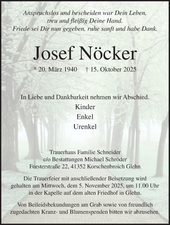Traueranzeige von Josef Nöcker von trauer.panorama-anzeigenblatt.de