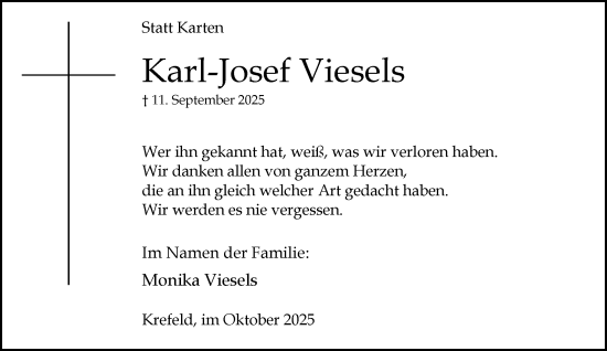 Traueranzeige von Karl-Josef Viesels von trauer.panorama-anzeigenblatt.de