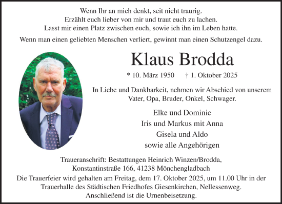 Traueranzeige von Klaus Brodda von trauer.panorama-anzeigenblatt.de