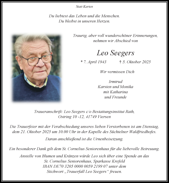 Traueranzeige von Leo Seegers von trauer.panorama-anzeigenblatt.de
