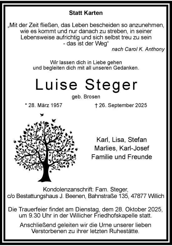 Traueranzeige von Luise Steger von trauer.panorama-anzeigenblatt.de
