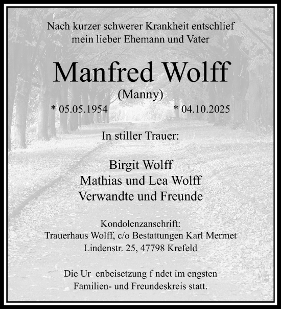 Traueranzeige von Manfred Wolff von trauer.panorama-anzeigenblatt.de