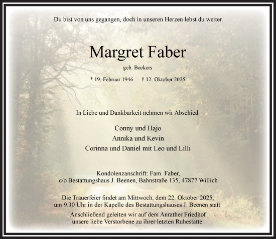 Traueranzeige von Margret Faber von trauer.panorama-anzeigenblatt.de