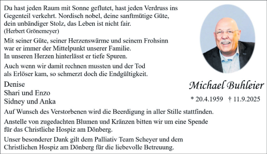 Traueranzeige von Michael Buhleier von trauer.wuppertaler-rundschau.de