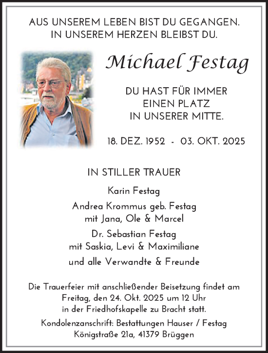 Traueranzeige von Michael Festag von trauer.panorama-anzeigenblatt.de