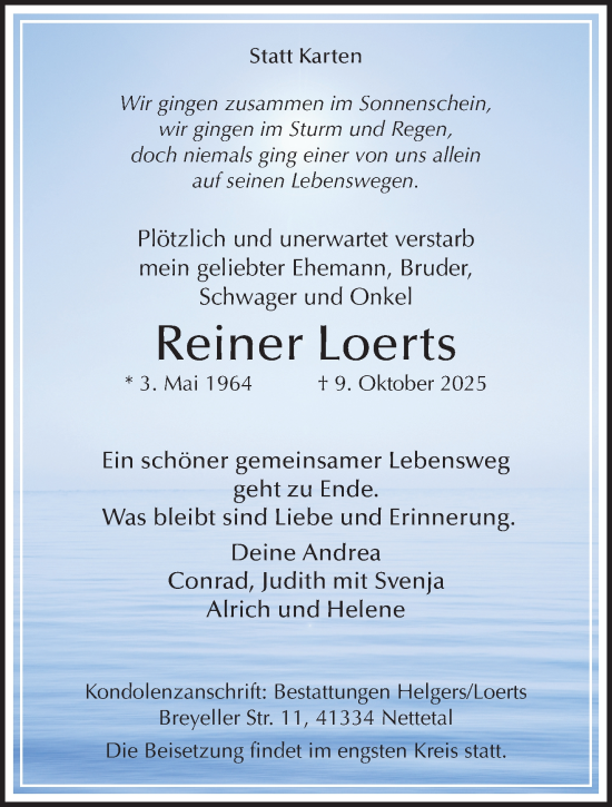 Traueranzeige von Reiner Loerts von trauer.panorama-anzeigenblatt.de