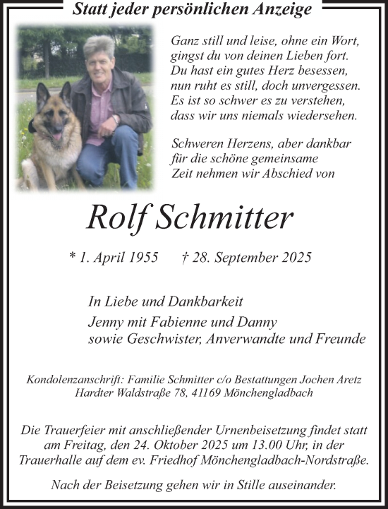 Traueranzeige von Rolf Schmitter von trauer.panorama-anzeigenblatt.de