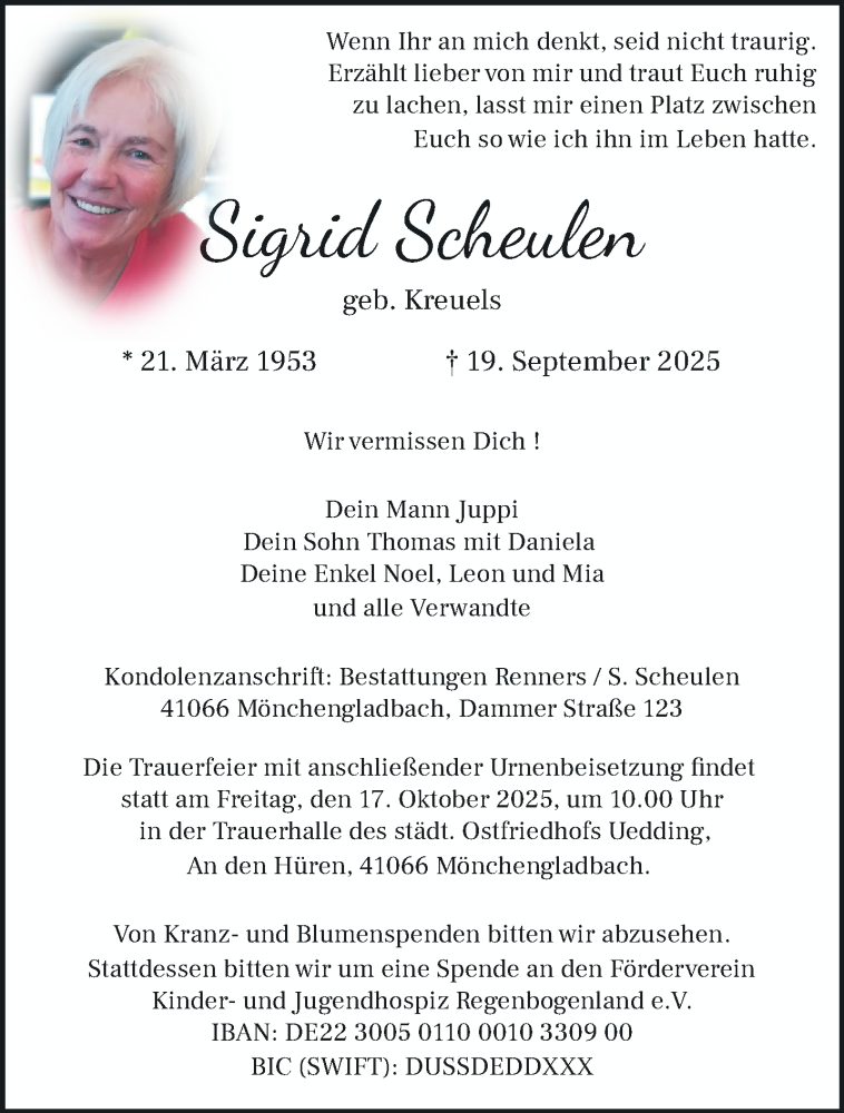  Traueranzeige für Sigrid Scheulen vom 12.10.2025 aus trauer.panorama-anzeigenblatt.de