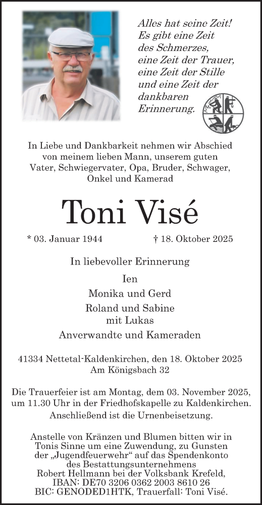 Traueranzeige von Toni Visé von trauer.panorama-anzeigenblatt.de