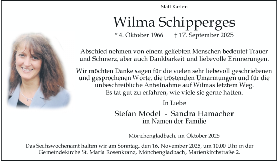 Traueranzeige von Wilma Schipperges von trauer.panorama-anzeigenblatt.de