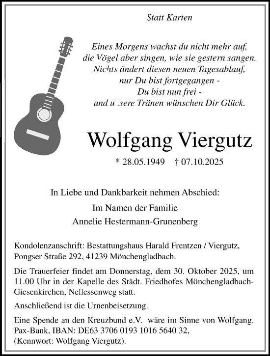 Traueranzeige von Wolfgang Viergutz von trauer.panorama-anzeigenblatt.de