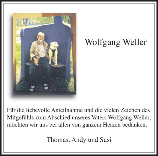 Traueranzeige von Wolfgang Weller von trauer.panorama-anzeigenblatt.de