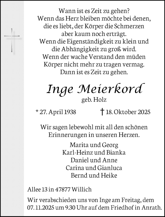 Traueranzeige von Inge Meierkord von trauer.panorama-anzeigenblatt.de