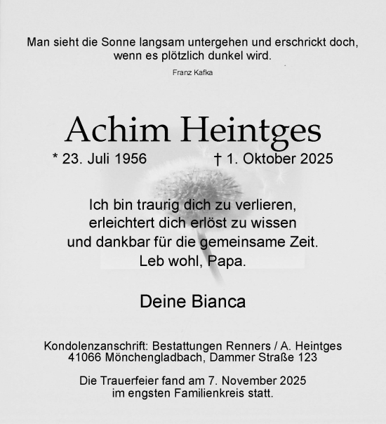 Traueranzeige von Achim Heintges von trauer.panorama-anzeigenblatt.de