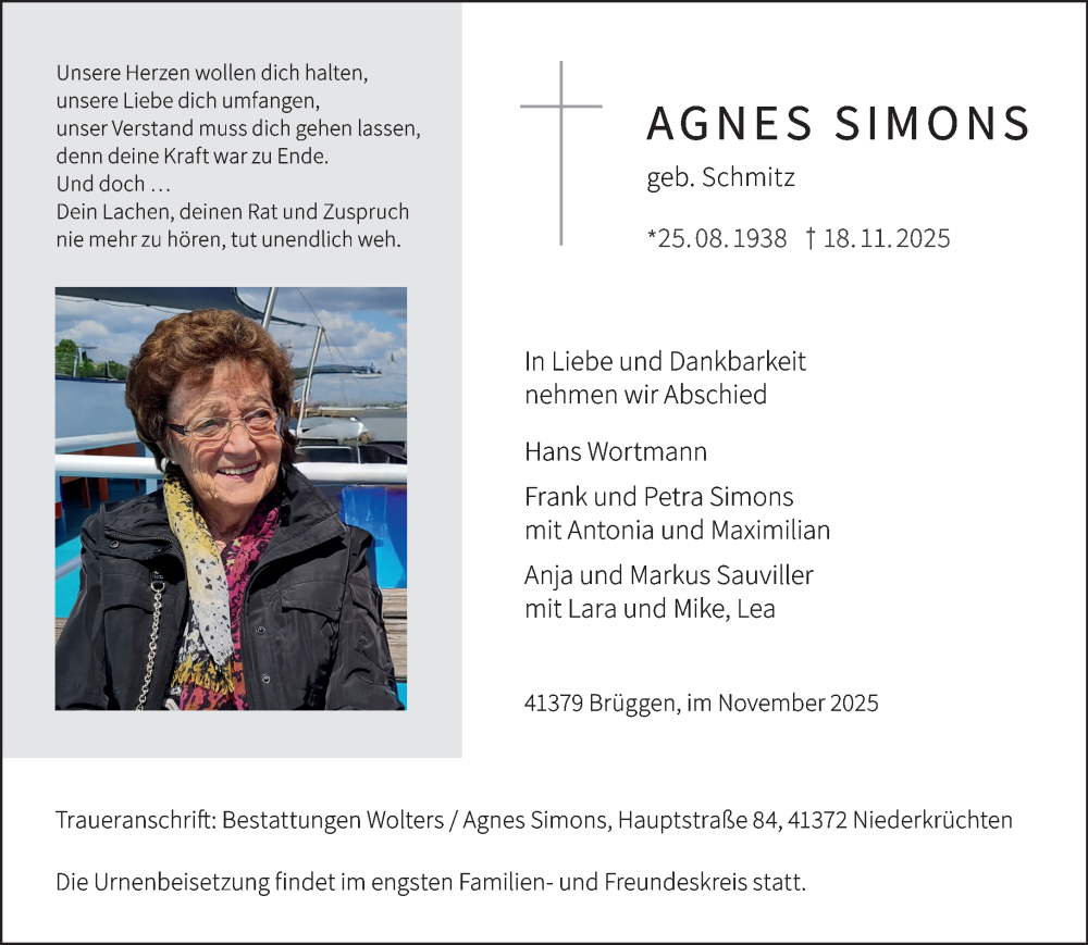  Traueranzeige für Agnes Simons vom 30.11.2025 aus trauer.panorama-anzeigenblatt.de
