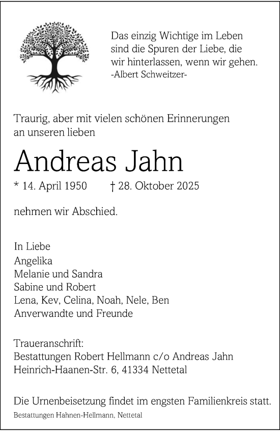 Traueranzeige von Andreas Jahn von trauer.panorama-anzeigenblatt.de